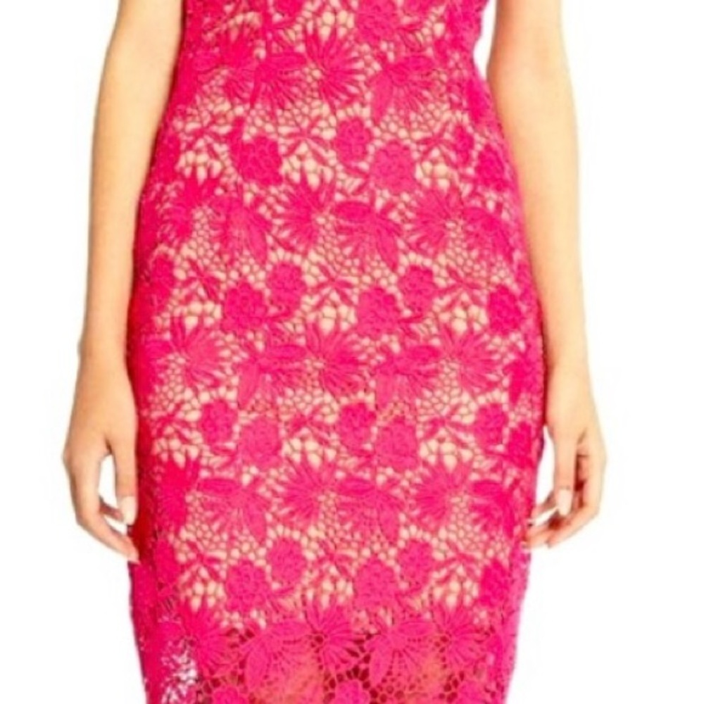 Bardot Strapless Red Floral Lace Dress - Picture 9 of 16